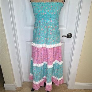 Two in One Beach Bunny Aqua and Pink Floral Maxi Dress/Skirt